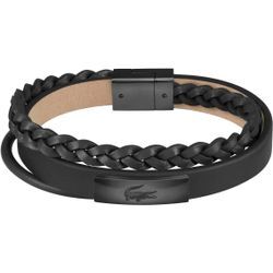 Lederarmband LACOSTE "FUSION, 2040317, 2040318", schwarz, Armbänder, Herren, Leder-Edelstahl, Leder, Edelstahl