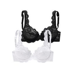 Bügel-BH PETITE FLEUR, Damen, Gr. 100, Cup D, schwarz (schwarz, weiß), Spitze, Obermaterial: 80% Polyamid, 20% Elasthan, feminin, BHs BH BH-Set Bügel-BH Dirndl-BH Spitzen-BH Spitzenwäsche, aus Spitze, Dessous