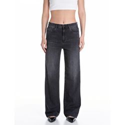 Straight-Jeans REPLAY "MELJA", Damen, Gr. 28, Länge 30, schwarz (schwarz delave), Denim/Jeans, Obermaterial: 99% Baumwolle, 1% Elasthan, casual, straight fit lang, Jeans, mit weitem Bein