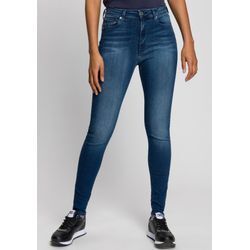 Skinny-fit-Jeans TOMMY JEANS "SYLVIA HR SUPER SKNY", Damen, Gr. 26, Länge 28, blau (new niceville mid blau), Denim/Jeans, Obermaterial: 90% Baumwolle, 8% Elastomultiester, 2% Elasthan, unifarben, casual, skinny fit, Jeans, Hochwertige Materialien für einen bequemen und perfekten Sitz.