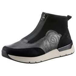 Slip-On Sneaker RIEKER, Damen, Gr. 38, schwarz (schwarz, grau), Lederimitat, Textil, sportlich, Schuhe, Schlupfboots, Stiefelette, High top Sneaker in veganer Verarbeitung