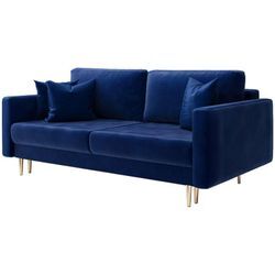 Selsey - Valico - Schlafcouch mit Goldene Füße, fur 3 Personen, 230 cm (Blau Velvet)