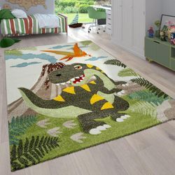 Paco Home Kinderzimmer Kinderteppich für Jungen mit Tier u. Dschungel Motiven Kurzflor 133 cm Quadrat, Grün 4