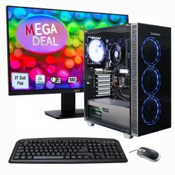 GAMEMAX PC-Komplettsystem "MegaDeal Gaming-PC-Set Draco XD", E (A-G), schwarz, Microsoft Windows 11 Home (64 Bit), 32 GB RAM, Computer-Komplettsysteme, Windows 11 + MSI PRO MP273ADE Monitor, 69cm (27") + Maus & Tastatur