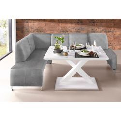 Eckbank EXXPO - SOFA FASHION "Intenso, viele Bezugsstoffe Cord, Leder, Struktur 244/157 cm (B/T)", grau (hellgrau), B:244cm H:91cm T:157cm, NaturLeder, Strukturstoff (Zusammensetzung: Polyester 100%), Luxus-Microfaser (Zusammensetzung: Aufgeflockte 100% Polyester Schicht mit Prägung), Cord (Zusammensetzung: Polyester 100%), Sitzbänke, hohe Bodenfreiheit, frei im Raum stellbar, hoher Sitzkomfort