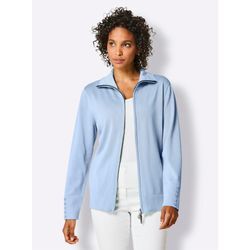 Strickjacke CREATION L PREMIUM, Damen, Gr. 36, blau (eisblau), 97% Baumwolle, 2% Polyamid, 1% Polyester, unifarben, Langarm, Strickjacken