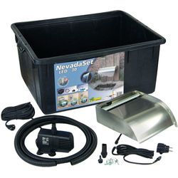 UBBINK Wasserfall "Nevada Set 30 cm / mit LED-Beleuchtung / inkl. Wasserbecken", silber, Wasserspiele, Komplettset mit Pumpe und Anschlussmaterial