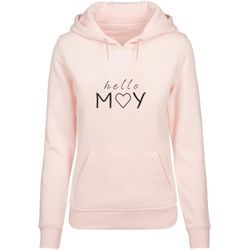 Kapuzenpullover MERCHCODE "Merchcode Damen Ladies Spring - Hello may Heavy Hoody", Damen, Gr. L, pink, 65% Baumwolle, 35% Polyester, mehrfarbig, casual, normal, ohne Ausschnitt, Langarm, Pullover