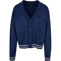 Strickjacke URBAN CLASSICS "Urban Classics Herren Sporty Boxy Cardigan", Herren, Gr. L, blau (spaceblau), 95% Polyacryl, 5% Nylon, unifarben, oversize, V-Ausschnitt, Langarm, Strickjacken