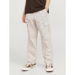 Cargohose JACK & JONES JUNIOR "JPSTKANE JJBARKLEY CARGO PANT NOOS JNR", Jungen, Gr. 140, N-Gr, gelb (moonbeam), Web, Obermaterial: 100% Baumwolle, modisch, relaxed fit knöchellang, Hosen