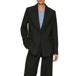 Longblazer S.OLIVER BLACK LABEL, Damen, Gr. 36, schwarz, Web, Obermaterial: 47% Polyester, 47% Viskose, 6% Elasthan. Futter: 100% Polyester, unifarben, klassisch, regular fit hüftbedeckend, Langarm mit Knöpfen, Blazer, im eleganten Look