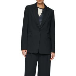 Longblazer S.OLIVER BLACK LABEL, Damen, Gr. 36, blau, Web, Obermaterial: 47% Polyester, 47% Viskose, 6% Elasthan. Futter: 100% Polyester, klassisch, regular fit hüftbedeckend, Langarm mit Knöpfen, Blazer, im eleganten Look