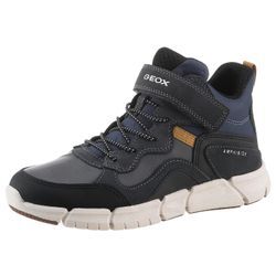 Sneaker GEOX "J FLEXYPER BOY B ABX", Kinder, Gr. 33, grau (dunkelgrau, navy, schwarz), Veloursleder, Synthetik, Textil, casual, Schuhe, Freizeitschuh, Boots, Schnürschuh mit Klettverschluss