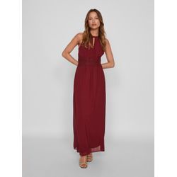 Maxikleid VILA "VIMILINA HALTERNECK MAXI DRESS - NOOS", Damen, Gr. 44, N-Gr, rot (cabernet detail:elastic), Web, Obermaterial: 100% Polyester, unifarben, modisch, regular fit, Neckholder, ohne Ärmel, Kleider