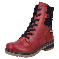 Winterstiefelette RIEKER, Damen, Gr. 38, rot (rot, schwarz), Lederimitat, kontrastfarbene Details, sportlich, Schuhe, Schnürboots, Stiefelette, Blockabsatz, mit Warmfutter