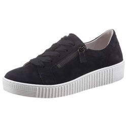 Plateausneaker GABOR, Damen, Gr. 42, blau (dunkelblau), Ziegenveloursleder, unifarben, sportlich, Schuhe, mit zwei Reißverschlüssen, Freizeitschuh, Halbschuh, Schnürschuh