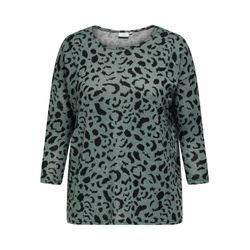 3/4-Arm-Shirt ONLY CARMAKOMA "CARALBA 3/4 TOP NOOS", Damen, Gr. S (42/44), chinois grün aop:moon dot, Single Jersey, Obermaterial: 95% Polyester, 5% Elasthan, bedruckt, casual, regular fit, Rundhals, 3/4-Ärmel, Shirts