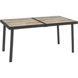 Gartentisch, Balkontisch, 145 x 85 cm Terrassentisch für 6 Personen mit Holzoptik, Esstisch für Garten, Stahlgestell, Grau - Outsunny