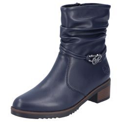 Stiefelette RIEKER, Damen, Gr. 39, blau (navy), Lederimitat, unifarben, klassisch, Schuhe, Boots, Blockabsatz, mit gerafftem Schaft, schmale Form