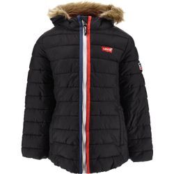 Steppjacke LEVI'S KIDS, Mädchen, Gr. 8 (128), schwarz, Web, Obermaterial: 100% Polyester, unifarben, casual, tailliert Po-bedeckend, Rundhals, Langarm, Jacken, for girls mit Kapuze