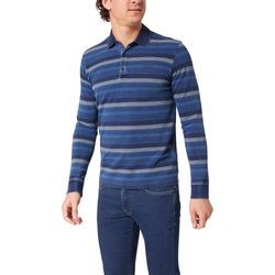 Langarm-Poloshirt, Herren, Gr. XXL, blau (night sky), Obermaterial: 100% Baumwolle, PIONEER AUTHENTIC JEANS, gemustert, casual, regular fit taillenbedeckt, ohne Ausschnitt, Langarm gerader Abschluss, Shirts, mit Streifenmuster