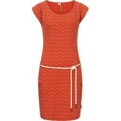 Jerseykleid RAGWEAR "Tag Zig Zag", Damen, Gr. XL (42), Normalgrößen, orange (terrakotta), 100% Baumwolle, modisch, tailliert ca. Mitte Oberschenkel, Rundhals, Kurzarm Ärmel ohne Ärmelschlitz, Kleider, stylisches Shirtkleid mit coolem Print u. Bindekordel