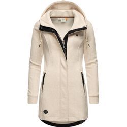 Sweatjacke RAGWEAR "Letty Intl.", Damen, Gr. 5XL (50), beige, Sweatware, Obermaterial: 54% Polyester, 41% Baumwolle, 5% Viskose; Futter: 54% Polyester, 41% Baumwolle, 5% Viskose, sportlich, tailliert ca. Mitte Oberschenkel, hoch geschlossener Ausschnitt, Langarm Ärmel ohne Ärmelschlitz normaler Saum, Sweatjacken, Sportliche Kapuzenjacke mit Kunstleder-Elementen