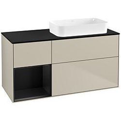 Villeroy und Boch Finion Waschtischunterschrank G682PDHH 120x60,3x50,1cm, Regal links Black matt lacquer, Sand Matt Lacquer