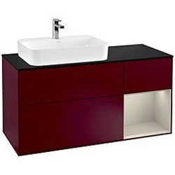 Villeroy und Boch Finion Waschtischunterschrank F402HHHB 120cm, Abdeckplatte black matt, Regal rechts Sand Matt, Peony Matt