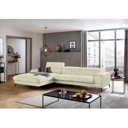 Ecksofa W.SCHILLIG "piedroo, Designsofa mit tollem Sitzkomfort, bequem, L-Form", beige (sahara s37), B:343cm H:70cm T:193cm, Stoff S37 (100% Polyester): Luxus-Microfaser in Lederoptik, Sofas, Kopfteilverstellung, wahlweise mit Sitztiefenverstellung, Breite 343cm