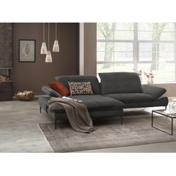 Ecksofa W.SCHILLIG "enjoy&MORE, Designsofa, elegant und bequem, L-Form", grau (anthrazit r66), B:294cm H:87cm T:185cm, Chenille-Flachgewebe R66 (85% Polyester, 15% Nylon), Longlife Xtra-Leder Z59: Glattleder mit modischer Prägung. Hautstärke 0, 9 - 1, 1 mm, Stoff S37 (100% Polyester), Sofas, Sitztiefenverstellung, Füße schwarz pulverbeschichtet, Breite 294 cm