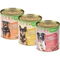 18 x 800 g Lecker.Pet® Gino's, Josie's & Luna's Saftige Fleischmahlzeit Hundefutter Nassfutter Mix Vollnahrung - je Sorte 6 Dosen