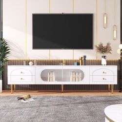 Lowboard-Wohnzimmer-TV-Möbel, Glas, TV-Möbel mit strukturierten Schubladen