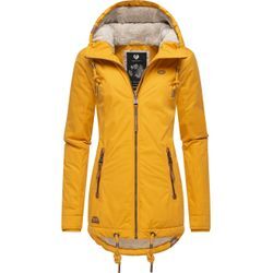 Winterjacke RAGWEAR "Zuzka Winter", Damen, Gr. S (36), gelb (curry), Außenmaterial: 100% Polyester, Innenfutter: 100% Polyester, Kapuzenfutter: 100% Polyester, Wattierung: 100% Polyester, modisch, tailliert Po-bedeckend, Langarm mit Knopf Rippstrickbündchen mit Druckknopf, Jacken, Wasserdichter Winterparka mit Teddyfleece Innenfutter