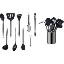 Küchenorganizer-Set ECHTWERK, schwarz, Edelstahl, Silikon, Küchenhelfer-Sets, Kochbesteck mit Edelstahlgriff, Antihaft Silikon, Utensilienhalter