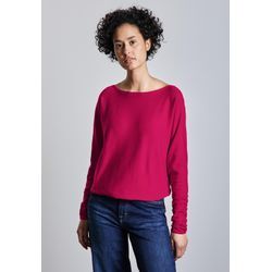 Strickpullover STREET ONE, Damen, Gr. 34, lila (juicy berry), Stoff, 51% Viskose, 30% Polyester, 19% Nylon, unifarben, casual, gerade normal, U-Boot-Ausschnitt, Langarm Bündchen, Pullover, aus softem Materialmix