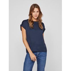 Kurzarmshirt VILA "VIELLETTE S/S SATIN TOP - NOOS", Damen, Gr. 34 (XS), blau (navy blazer), Obermaterial: 100% Polyester, modisch, regular fit, Rundhals, Kurzarm, Shirts, Satin Optik