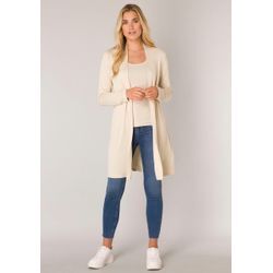 Longstrickjacke BASE LEVEL "Yayla Long", Damen, Gr. 36, beige (light beige), Feinstrick, Obermaterial: 94% Viskose, 6% Elasthan, unifarben, casual, figurumspielend ca. Mitte Oberschenkel, Langarm angesetztes Bündchen, Strickjacken, ohne Verschluss