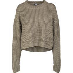 Rundhalspullover URBAN CLASSICS "Urban Classics Damen Ladies Wide Oversize Sweater", Damen, Gr. L, grün (olive), 100% Polyacryl, unifarben, casual, oversize, Rundhals, Langarm, Pullover Grobstrickpullover