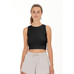 Funktionstop ATHLECIA "Horigami", Damen, Gr. L/XL, schwarz, 95% Nylon, 5% Polyester, Fischgratmuster, sportlich, kurz, Rundhals, ohne Ärmel, Tops, im bequemen Seamless-Design