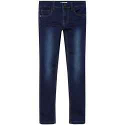 Stretch-Jeans NAME IT "NKMTHEO DNMTHAYER COR1 SWE PANT", Jungen, Gr. 158, N-Gr, blau (dunkelblau denim), Denim/Jeans, Obermaterial: 70% Baumwolle, 27% Polyester, 3% Elasthan, Abriebeffekte, casual, slim fit, Jeans 5-Pocket-Jeans