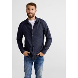 Langarmhemd STREET ONE MEN, Herren, Gr. M (50), US-Größen, blau (nightshadow blau), Web, 100% Baumwolle, bedruckt, casual, normal hüftlang, V-Ausschnitt, Langarm Bündchen, Hemden, aus reiner Baumwolle