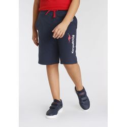 Sweatshorts KANGAROOS "Basic Sweatbermudas mit Logo-Druck", Jungen, Gr. 140/146, N-Gr, blau (marine), Sweatware, angeraute Sweatware, Obermaterial: 100% Baumwolle, bedruckt, sportlich, Basic, Hosen, Modische Kangaroos Drucke