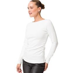 Sweatshirt ZERO "zero Shirt mit seitlicher Raffung", Damen, Gr. 44, weiß (sanftes weiß), Jersey, Obermaterial: 95% Baumwolle (Organic), 5% Elastan. Ärmelfutter: ohne Futter., clean, Basic, figurbetont normal, Rundhals, Langarm, Sweatshirts, Plain/ohne Details