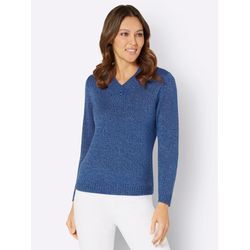 Strickpullover CLASSIC BASICS "Langarm-Pullover", Damen, Gr. 42, blau (royalblau, bleu, meliert), 100% Polyacryl, meliert, Langarm, Pullover