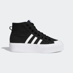 Sneaker ADIDAS ORIGINALS "NIZZA PLATFORM MID", Gr. 37, schwarz-weiß (core schwarz, cloud weiß, cloud weiß), Textil, Synthetik, sportlich, Schuhe Canvassneaker Plateausneaker Skaterschuh Sneaker high Sneakerboots