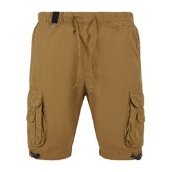 Stoffhose URBAN CLASSICS "Urban Classics Herren Double Pocket Cargo Shorts", Herren, Gr. L, US-Größen, beige (schwarzsand), 100% Baumwolle, unifarben, normal, Hosen