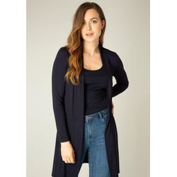 Longstrickjacke BASE LEVEL "Yayla Long", Damen, Gr. 36, blau (navy dunkelblau), Feinstrick, Obermaterial: 94% Viskose, 6% Elasthan, unifarben, casual, figurumspielend ca. Mitte Oberschenkel, Langarm angesetztes Bündchen, Strickjacken, ohne Verschluss