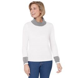 Rollkragenpullover CLASSIC BASICS "Rollkragen-Pullover", Damen, Gr. 48, schwarz (ecru, schwarz, gemustert), 100% Polyacryl, gemustert, mehrfarbig, gestreift, Langarm, Pullover