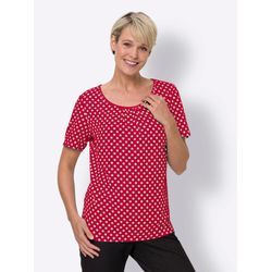 Schlupfbluse CLASSIC BASICS, Damen, Gr. 42, rot (rot, weiß, getupft), 100% Polyester, gemustert, mehrfarbig, gepunktet, Rundhals, Kurzarm, Blusen